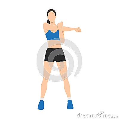 Woman doing Standing cross body arm. Shoulder stretch exercise Vector Illustration