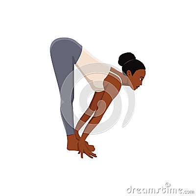 Woman doing standing half forward bend yoga pose. Ardha uttanasana Cartoon Illustration