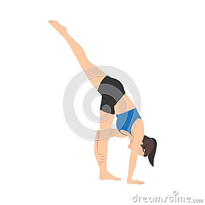 Woman doing Standing split pose urdhva prasarita era padasana exercise Vector Illustration