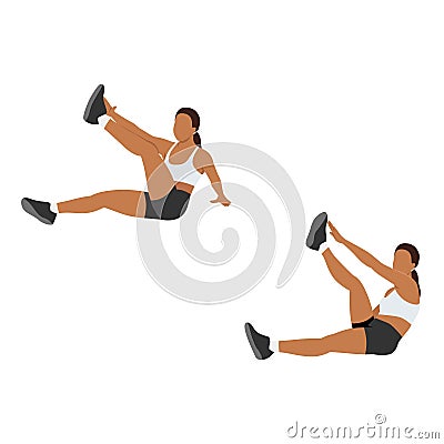 Woman doing Star toe touch sit ups exercise. Cartoon Illustration