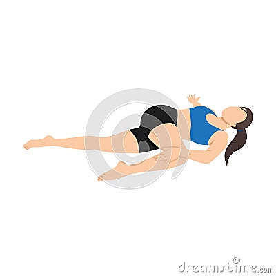 Woman doing supta matsyendrasana supine spinal twist pose exercise Vector Illustration