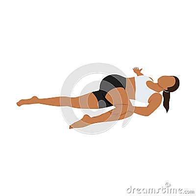 Woman doing supta matsyendrasana supine spinal twist pose exercise Cartoon Illustration