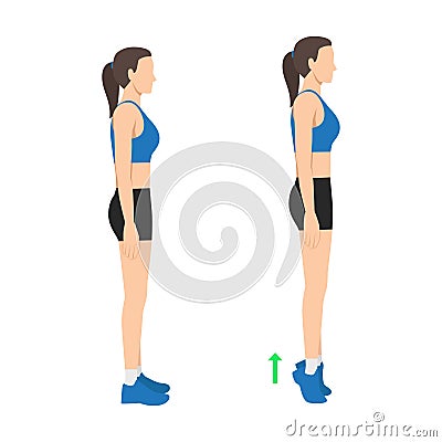 Woman doing tip toe pose move for reduce leg cellulite. Workout diagram about Calves reduction for slim leg Vector Illustration