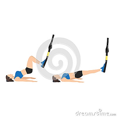 Woman doing TRX Suspension strap hamstring. Leg curls Vector Illustration
