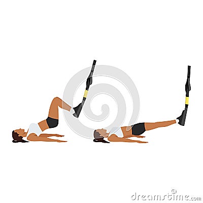 Woman doing TRX Suspension strap hamstring. Vector Illustration