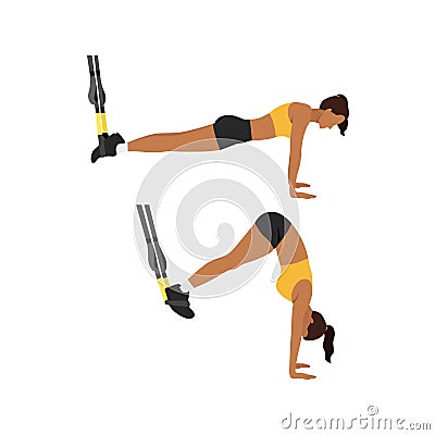 Woman doing TRX Suspension straps saw pikes exercise. Vector Illustration