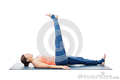 Woman doing yoga asana Uttanpadasana Stock Photo