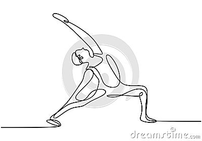 Woman doing yoga exercise continuous one line vector illustration minimalism style. Happy female meditation. Relax and calming. Vector Illustration