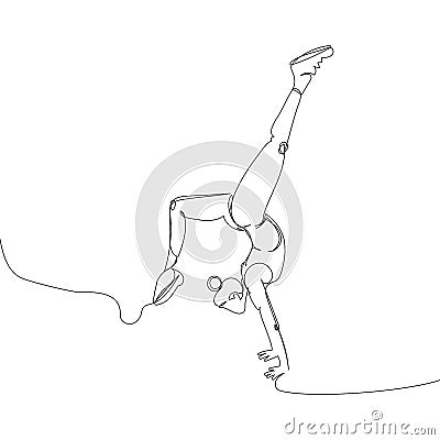 Woman doing yoga, handstand one line art. Continuous line drawing sports, fitness, physical education, athletics, asanas Vector Illustration
