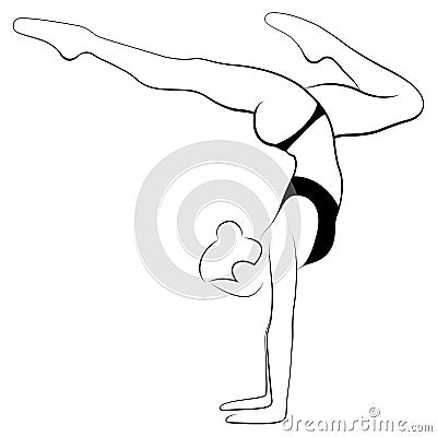 Woman doing Yoga inversion or upside down or Sirsasana. Vector Illustration