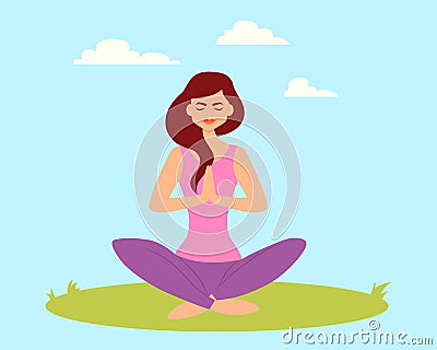 Woman doing yoga in the park Vector Illustration