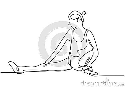 Woman doing yoga pose. Young yoga girl sitting and pose with stretching. Professional yoga exercise. Continuous line art. Health Vector Illustration