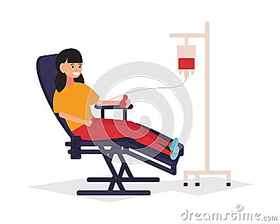 Woman donates blood. Vector illustration of a flat design Vector Illustration