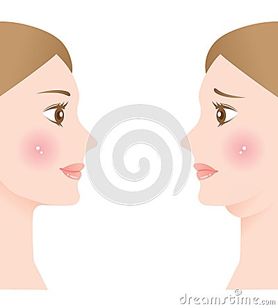 Woman with double chin and beautiful slim chin. before and after Vector Illustration