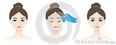 The woman with double eyelid surgery before and after vector illustration on white background. Cartoon Illustration