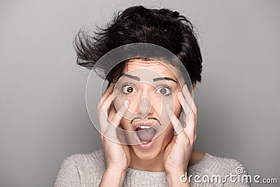 Woman with Drawn Mustaches Stock Photo