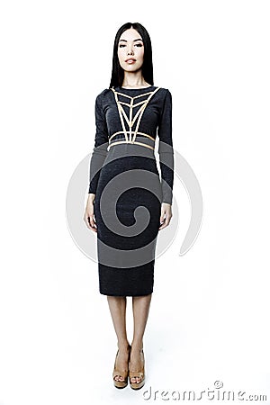 Woman in dress and belt Stock Photo