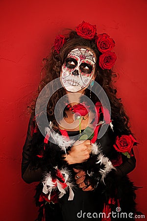 Woman Dressed For All Souls Day Stock Photo