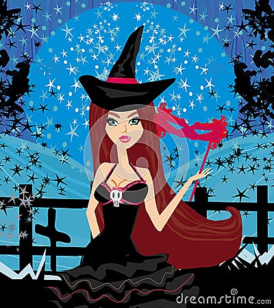 Woman dressed as a witch Vector Illustration