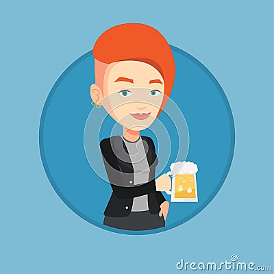 Woman drinking beer vector illustration. Vector Illustration