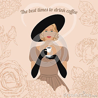 Woman drinking coffee Vector Illustration