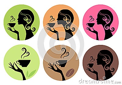 Woman drinking coffee and tea, vector Vector Illustration