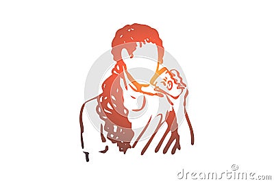 Woman, drinking, cup, coffee, beverage concept. Hand drawn vector. Vector Illustration