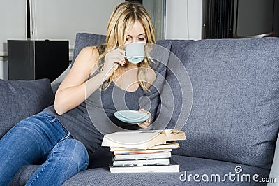 Woman Drinking Tea Stock Photo