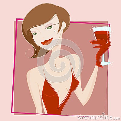 Woman drinking wine vector Vector Illustration