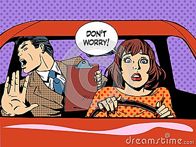 Woman driver driving school panic calm Vector Illustration