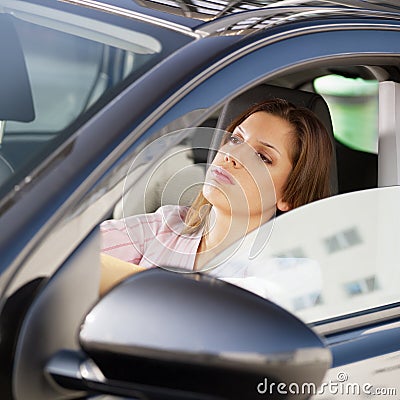 Woman driving car Stock Photo