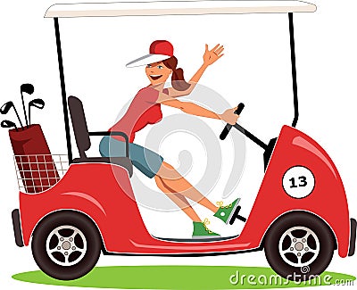 Woman driving a golf cart Vector Illustration