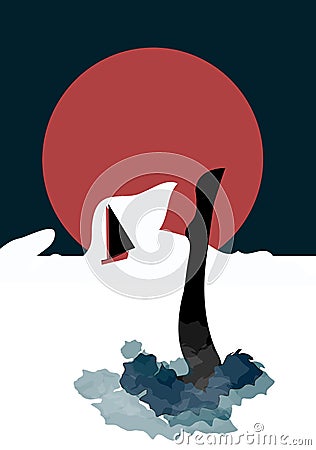 A woman drowning on the sea Vector Illustration