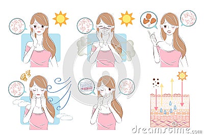 Woman with dry skin concept Vector Illustration