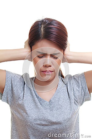 woman ear ache Stock Photo