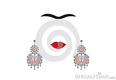 Woman earrings, Mexican crafts, women`s jew-ellery, minimal portrait Frida Kahlo , illustration isolated Vector Illustration