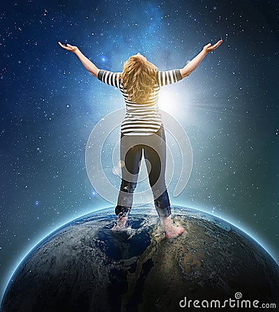 Woman on earth. Stock Photo