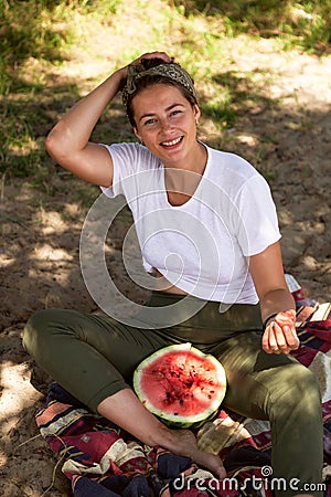 Woman eat waves Stock Photo