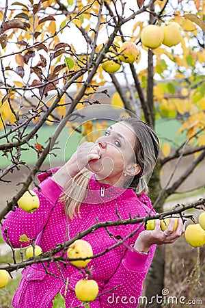 Woman eating an apple Stock Photo