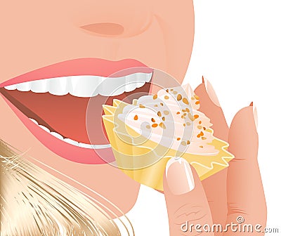 Woman eating cake Cartoon Illustration