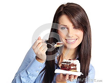 Woman Eating cake Stock Photo