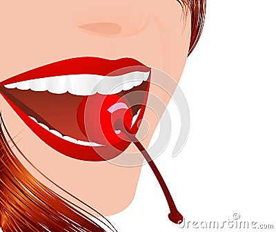 Woman eating cherry Cartoon Illustration