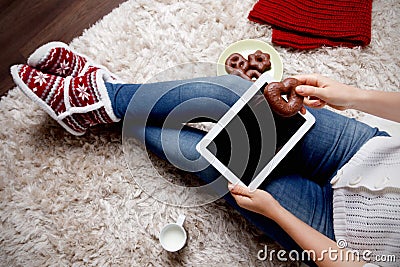 Woman eating honey gingerbread Stock Photo