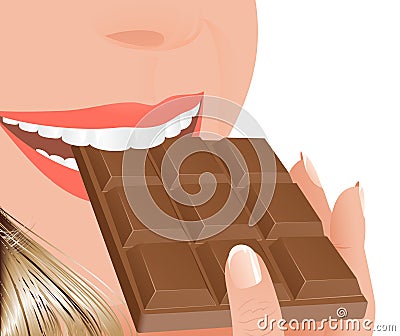 Woman eating milk chocolate Cartoon Illustration