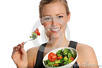 Woman Eating Salad Stock Photo