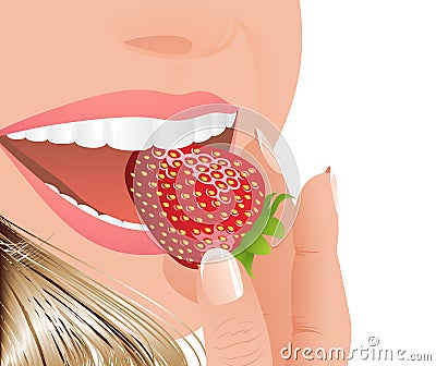 Woman eating strawberry Cartoon Illustration