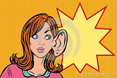 Woman eavesdropping, gossip secrets and rumors Vector Illustration