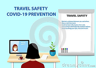 Woman is educating in Travel Safety Prevetion of Covid-19 Vector Illustration