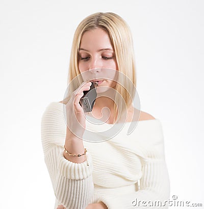 Woman with electronic cigarette Stock Photo