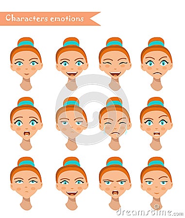 Woman emotion face set. Vector Illustration